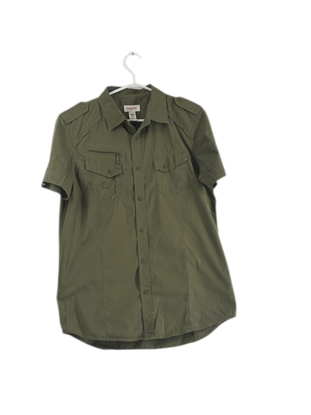 Diesel Khaki Button-Up Shirt military green army y2k 90's sz lg